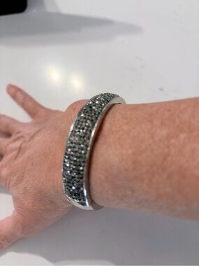 Crystal Pavé Silver-Tone Bangle Bracelet - Women's Jewelry